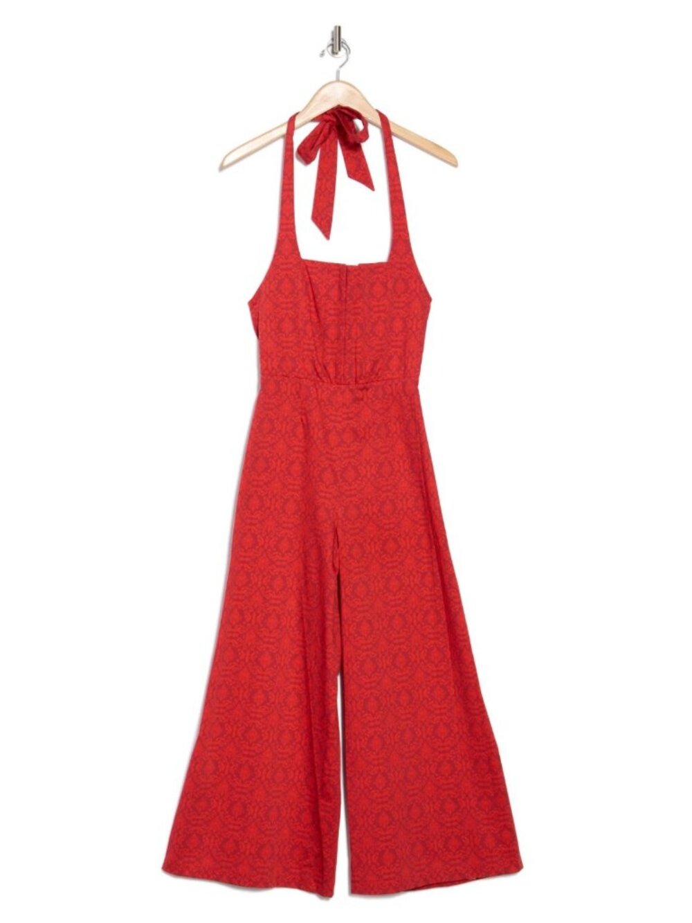 Alice + Olivia Aida Women's Cropped Wide Leg Cotton Halter Jumpsuit Red Size 10 - Picture 3 of 5